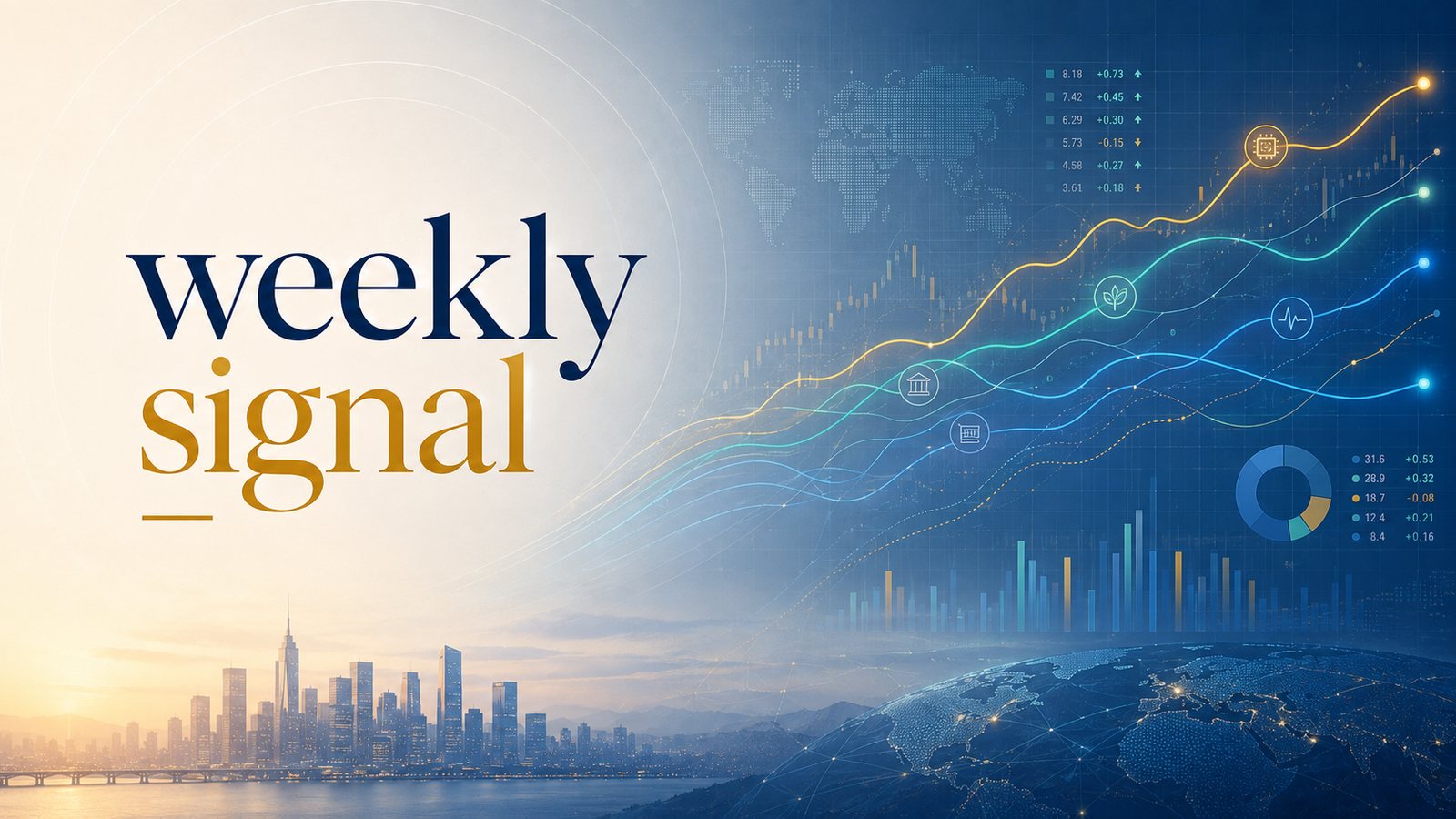 Weekly Signal cover — multi-line chart over a market backdrop: the week the cybersecurity names came down to the line where rising flow either pays or fails.