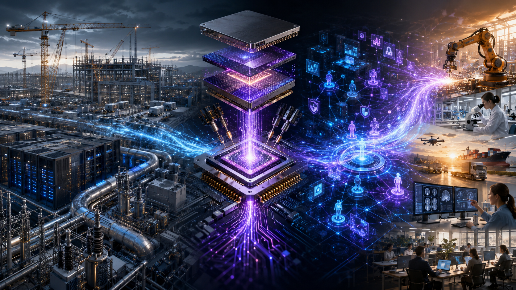 Cover — a scale weighing two earnings prints: the heavier beat sinks, the lighter one rises; a cracked silicon wafer underneath.